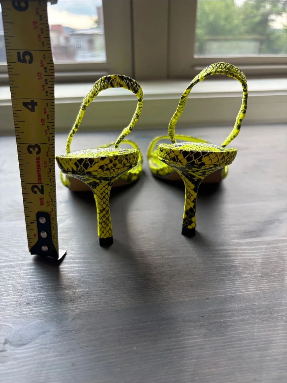 Neon Yellow Snake-Print Slingback Heels
